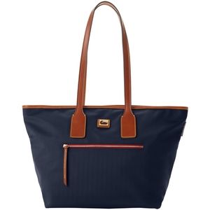 Dooney & Bourke Navy Blue Brown Leather Trim Tote NWOT